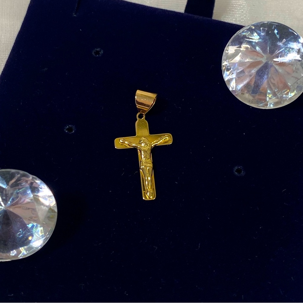 10K YELLOW GOLD Jesus on crucifix cross pendant REAL GOLD 1”